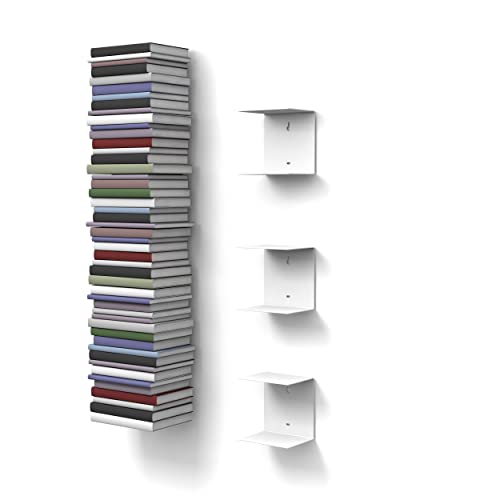 home3000 Bis 60 Bücher - 3 weiße unsichtbare Bücherregale - bis zu 150 cm schwebende Bücherstapel - bis zu 22 cm Tiefe Taschenbücher und Fachbücher