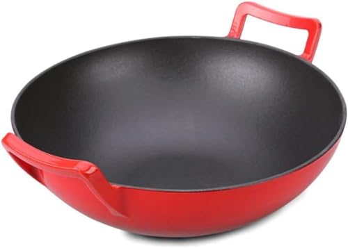 IUBGFTO Wok-Topf aus emailliertem Gusseisen, Antihaft-Pfanne, Bratpfanne, Küche, Suppentöpfe, Kochgeschirr, Kochtöpfe, Hotpot, Eintopf, ohne Beschichtung, Dampfgarer (36 cm)