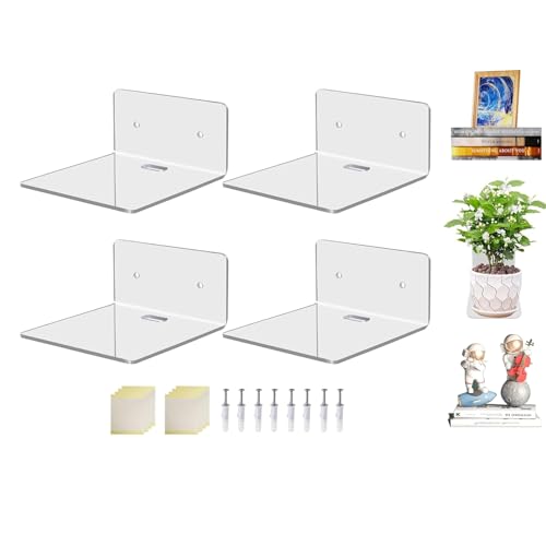 ChaneeHann 4 Stück Acryl Unsichtbares Bücherregal,Schwebendes Bücherregal für die Wand,Schwebendes Regale Wand für Schlafzimmer,Wand montierte Speicher Display Regale für Wohnzimmer,Büro