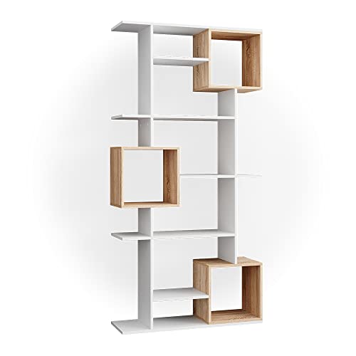 Vicco Raumteiler Cube, stehendes Bücherregal, Weiß/Sonoma, 92 x 187.7 cm