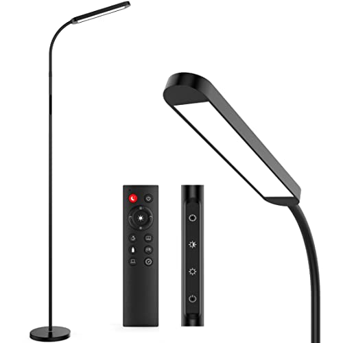 MediAcous LED Stehlampe, 12W Stehlampe Dimmbar mit Einstellbarer 2700K-5700K Farbtemperatur & 5 Helligkeitsstufen, LED Floor Lamp mit Fernbedienung, 1H Timer und Speicherfunktion