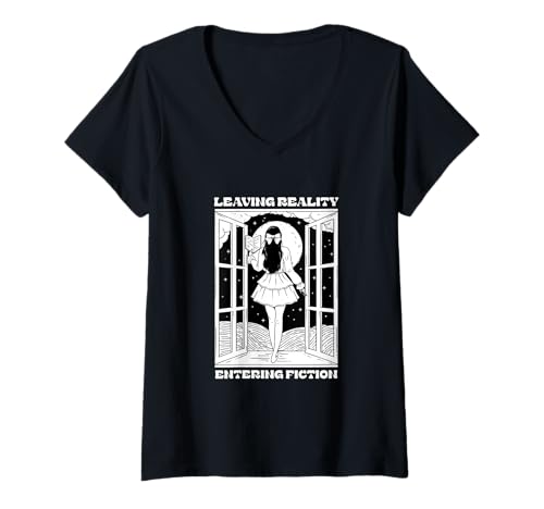 Damen Die Realität verlassen und Romane lieben T-Shirt mit V-Ausschnitt