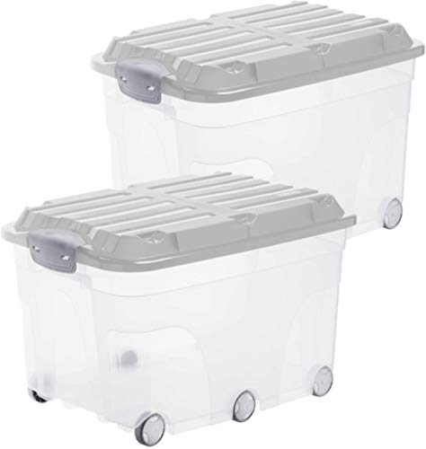 Rotho Roller 6 2er-Set Aufbewahrungsbox 57l mit Deckel und Rollen, Kunststoff