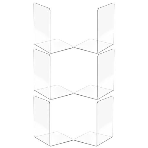 Strehknewen 6er Set Buchstützen Acryl Transparent – 18 x 12 x 12 cm – Bücherstütze für Büro, Regal, Schreibtisch & Bibliothek – Dekorative Buchhalter, 3 Paare