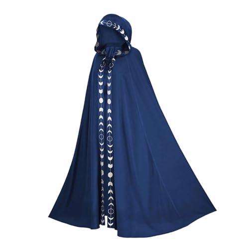Zauberer Cloak 61 in langer Kapuzenblüte Brim Halloween Cloak Erwachsener Renaissance mittelalterlicher Kordelstring Black Cape Unisex Gothic Wizard Robe für Weihnachten Masquerade Blau 2xl-3xl, schw