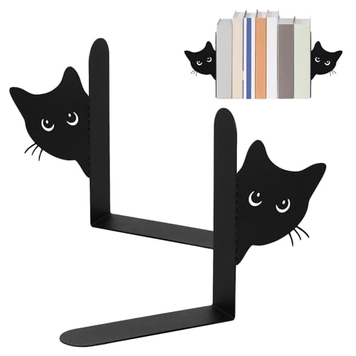 Gatphy Buchstütze Katze Schwarz 2 Stück Hidden Bücherhalter aus Metall Niedliches Katzendesign Langlebig Stabile Büromaterial Bücherregal Schreibtisch Bücher Dokumente Zeitschriften Ordnen