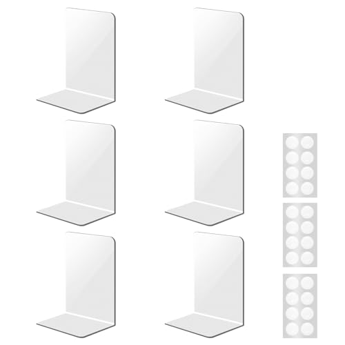 Gsakskdsap 6 Pcs Buchstütze Acryl, 10x10x13 cm Buchstützen, Klarer Bücherhalter, Bücherstütze, Buchhalter, Buchständer, Stilvollen Design Bücherstopper mit 24 rutschfeste für Schule, Büro und Zuhause