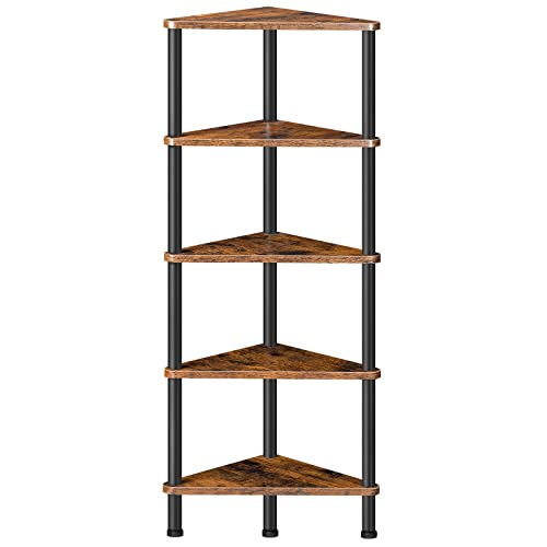 HOOBRO Eckregal mit 5 Ebenen, industrielles Eckregal Stehend, Bücherregal, Standregal, Eck-Bücherregal zur Präsentation von Pflanzenblumen, Aufbewahrungsregal für kleine Räume, Vintagebraun EBF33CJ01