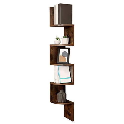 VASAGLE Eckregal, Wandregal 5 Ebenen, Schweberegal für Bücher, Bücherregal, Pflanzenregal für Schlafzimmer, Wohnzimmer, Badezimmer, Homeoffice, vintagebraun