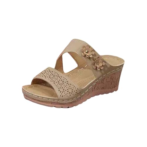 Damen Sommer New Roman Casual Bequeme Dicke Unterseite Auto Linie Mama Schuhe Slope Heel Hausschuhe Slide Slippers Frauen Riemen, weiß, 40 EU