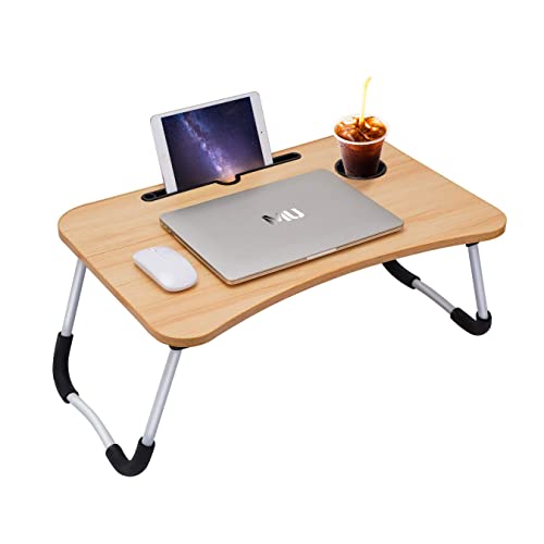 Laptoptisch, Betttablett, Laptop Betttisch Klappbar Tragbar, Lesetisch, Frühstücksbrett NotebookTisch, Büchertablett, PAD Ständet, für Wohnzimmer Büro und Unterwegs Sofa Boden|60 x 40 cm, Holzfarbe