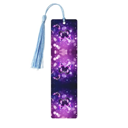 Lila Schmetterling – gedruckte Holz-Lesezeichen mit Quaste für Leser und Buchliebhaber – künstlerische, handgefertigte Geschenke für Lehrer, Kollegen, Büro-Schreibtisch-Dekoration.