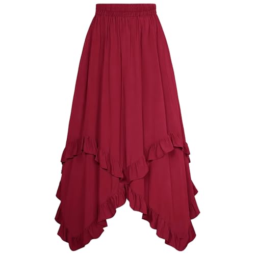 2026 Elastische Röcke für ältere Damen 2024 Halloween Kostüm Mittelalter Court Style Retro Midi Rock Roman, rot, XXL