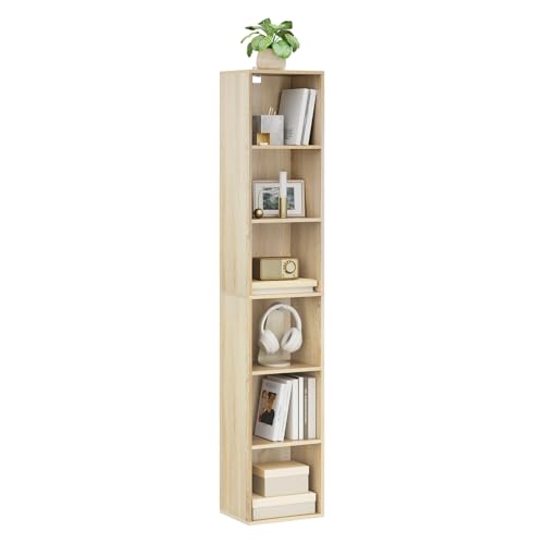 WOLTU Bücherregal Bücherschrank Standregal Aufbewahrungregal Raumteiler Büroregal Aktenschrank 6 Fächer, Holzwerkstoff, 30x158,5x24 cm(BxHxT), Helle Eiche SK003hei6