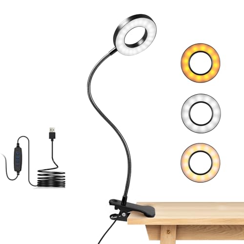 dowowdo Leselampe Bettklemmleuchte - USB 8W 48 LED Dimmbare Klemmbar mit 3 Farbtemperatur, 360° Flexible Klemmlampe Bett, Klemmleuchte für Büro Heimgebrauch, Schwarz