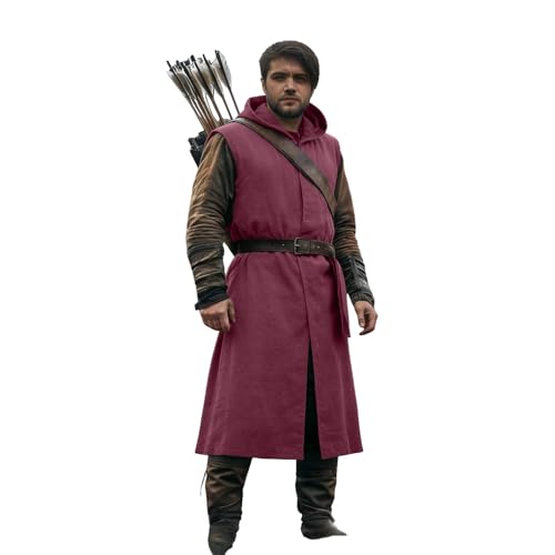 Generisch Mittelalterlicher Kapuzenwappenrock für Herren, ärmellose Tunika, Cosplay (M)