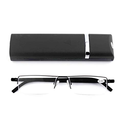 Ultraleichte TR90 Lesebrillen Herren Damen Klassische Metall Sehhilfe Halbrandbrille Schmal Stil Brille Lesehilfe mit Etui und Brillenputztuch(Schwarz，+2.0）