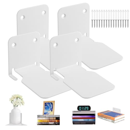 Hengrongshen Bücherregal Wand, 4 Stück Bücherregale Verdeckte Bohrinstallation, Unsichtbares Bücherregal Mehrzweck-Wandhalterung für Zuhause, Büro, Klassenzimmer, Bibliothek (Weiß)