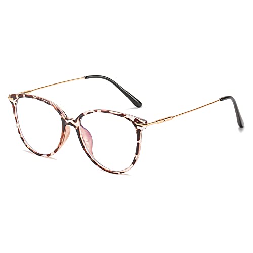 ZUVGEES Mode Runden TR90 Blaulichtfilter Lesebrille für Herren und Damen mit Federscharnier Lightweight Anti-blaue Computerbrille (Helle Leopardenmuster, 1.5)