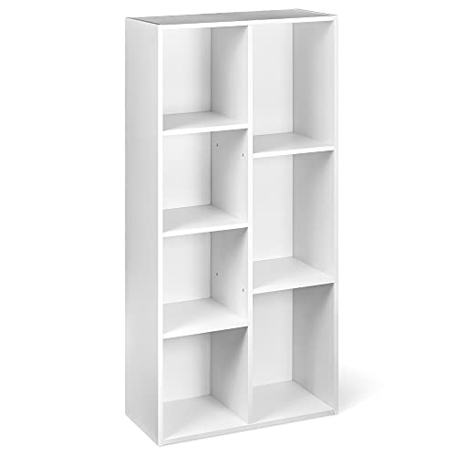 Amazon Basics Bücherregal mit 7 Fächern, Büroregal, Wohnzimmer, Schlafzimmer, Würfel, Weiß, 50 x 24 x 106 cm