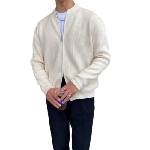 BXUGY Langarm Pullover Herren Atmungsaktiv Weich Komfortabel Gestrickter Tops Jugend Temperament Trend Strickwaren Casual Mode Warm Knit Sweater A-White L