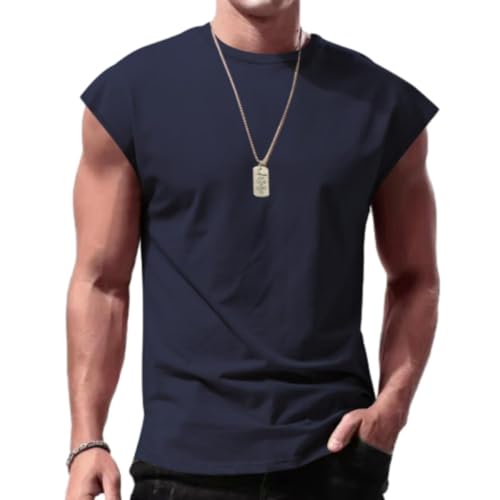 PANVER Tank Top Herren Schwitzen Atmungsaktiv Muskelshirt Draussen Workout Ärmellos Sportshirt Leichte Mode Casual Laufshirt E-Navy XL