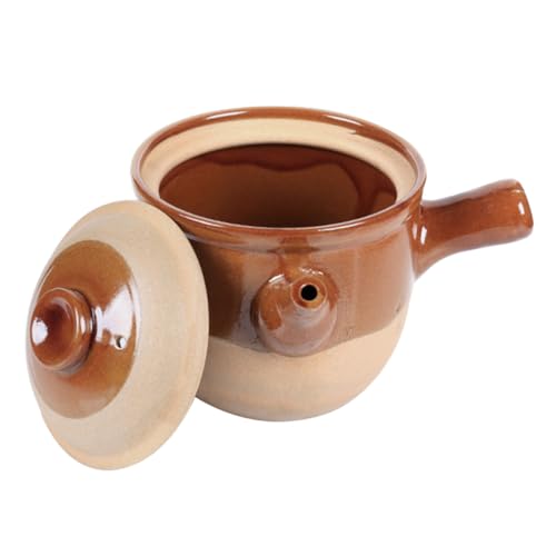 FOMIYES Hitzebeständiger Keramik Schmortopf aus Ton Mittelgroßer Medizintopf für Gasherde mit Antihaftbeschichtung und Griffsicherung für Schonendes Kochen