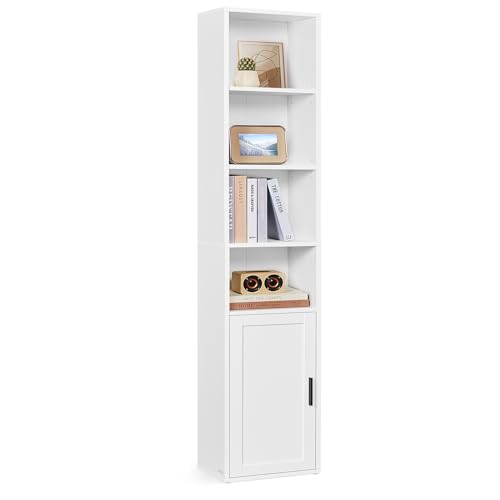 VASAGLE Custos Collection - Bücherregal, 6-stöckiges hohes Regal, Standregal mit Tür, offenes Aufbewahrungsregal, 24 x 31,8 x 175 cm, für Wohnzimmer, Homeoffice, Esszimmer, wolkenweiß LBC401W01