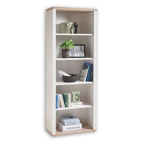 Stella Trading ROMANCE Regal in Sibiu Lärche Optik, San Remo - Modernes Bücherregal mit 5 offenen Fächern - Vielseitiges Büro Aktenregal Standregal mit viel Stauraum - 76 x 202 x 38 cm (B/H/T)