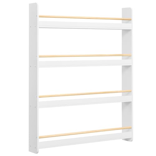 SONGMICS Bücherregal Kinder, Kinderregal mit 4 Ebenen, Spielzeugregal, Wandregal, für Kinderzimmer, Spielzimmer, weiß-naturfarben GKR014W01