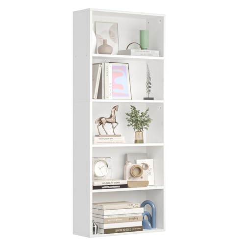 Nordivale Regal Weiß 20 cm Tief, 5-Ebenen Bücherregal, Standregal, Offenes Regal Holz, Würfelregal, Gücherschrank, Bookshelf für Wohnzimmer, Schlafzimmer, Büro, Arbeitszimmer, 1 Pack