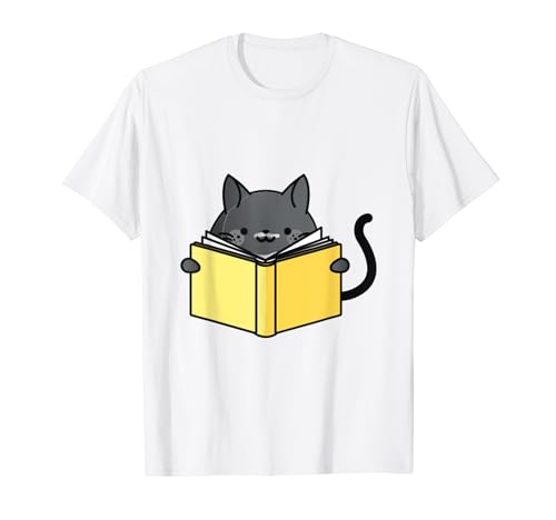 Entzückende schwarze Katze, die einen Roman zum Lesen hält T-Shirt