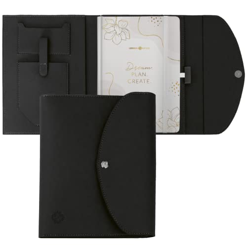 Lebenskompass Buchhülle A5 im edlen Design von 'Schwarz' - Buchtasche & Book Sleeve Bag aus veganem Leder (PU) Für Kalender DIN A5 & als Geschenk für Buchliebhaber