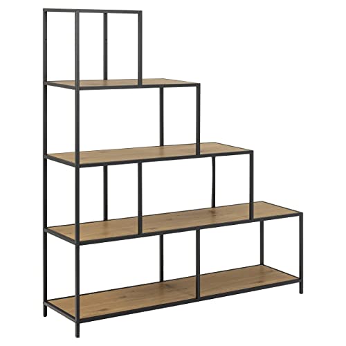 Amazon Basics Bücherregal, Treppe mit 4 Ebenen, schwarzes Metallgestell, Wilde Eiche, 33.0 x 119.89 x 45.97 cm(Früher Movian)