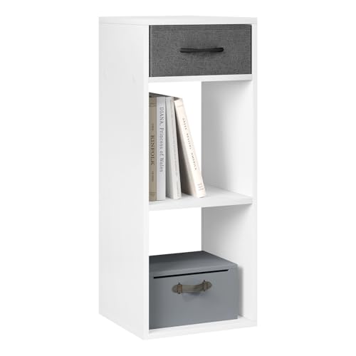 WOLTU Bücherregal mit 3 Ebenen, Standregal mit 1 Stoffschublade 2 Würfeln, offenes Regal, Aufbewahrungsregal klein, für Wohnzimmer Schlafzimmer Kinderzimmer, 32,4x80x30 cm, weiß, SK055ws