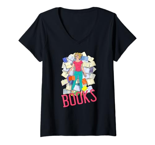 Damen Literatur und die Liebe zum Buch T-Shirt mit V-Ausschnitt