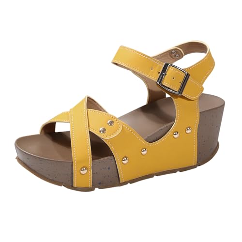 Sandalen Plateau Damen Sommer, Keilsandalen Mit Schnallenriemen Rutschfest Gummisohle Sommerschuhe Bohemian Strandschuhe Keilabsatz Pantoletten Open Toe Badesandalen Bequem Clogs