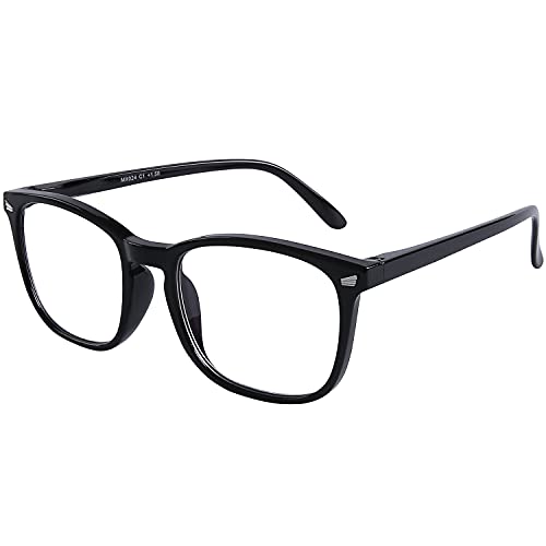 DOOViC Blaulichtfilter Lesebrille 2,0 - Schwarz/Eckig Rahmen Große Gläser Computerbrille Brille mit Sehstärke für Herren/Damen
