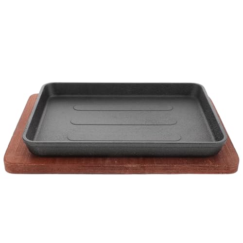 DOITOOL Gusseisen Steakpfanne mit Doppelgriffen Rechteckige Grillplatte Inklusive Holzunterlage Robuste Grillpfanne für Zuhause und Restaurantgebrauch