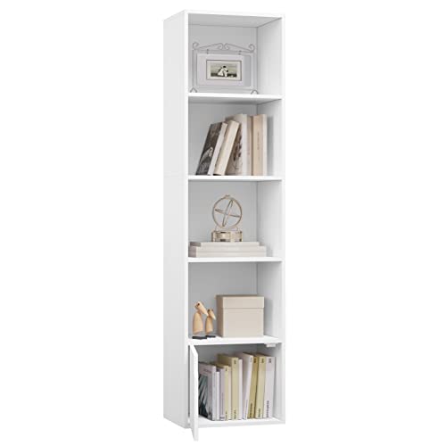eSituro Bücherregal weiß, schmales Regal mit Tür, 5 Fächern, Standregal Würfelregal für Wohnzimmer Schlafzimmer Büro