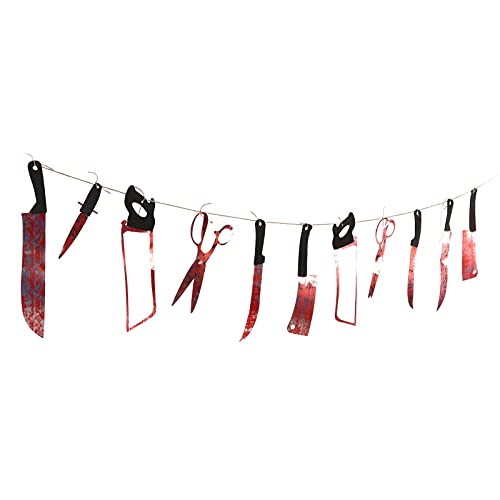 Firlar 12 Stück Blutige Girlanden-Banner, Lebensechte Messer, Einfach zu Verwenden, für Spukhaus, Bar, Büro, Zuhause, Hof, Dekoration, Halloween-Zombie-Party-Dekorationszubehör für Halloween-Party