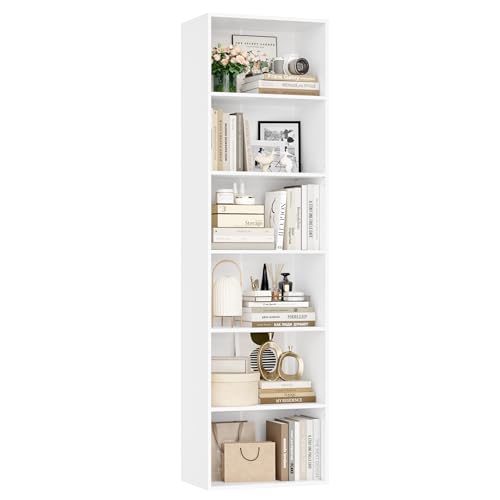 FirFurd 190,5 cm Bücherregal, Regal mit 6 Fächern, Bücherschrank, Kallax Regal, Würfelregal, Standregal, Aufbewahrungsregal, für Wohnzimmer Büro Schlafzimmer, 48x30x 190,5cm, weiß