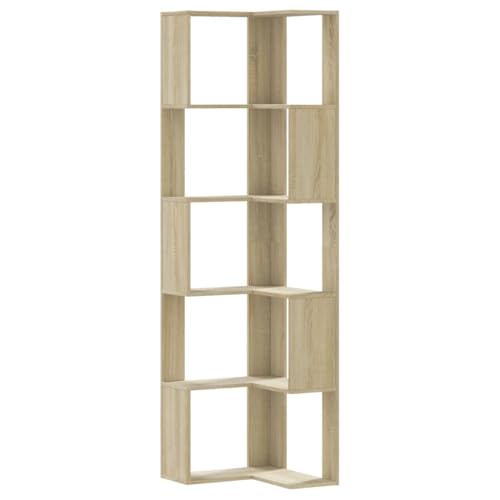 vidaXL Eckregal, Bücherregal Regal 5 Böden, Standregal Bücherschrank für Wohnzimmer, Aktenregal Büroregal Wandregal, Sonoma-Eiche Holzwerkstoff