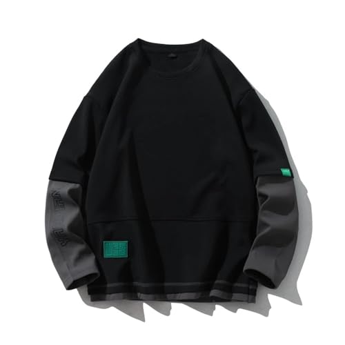 PANVER Sweatshirt Herren Casual Mode Mit Taschen Rundhals Pullover Jugend Persönlichkeit Trend Langärmeliges Sweatshirts E-Black M