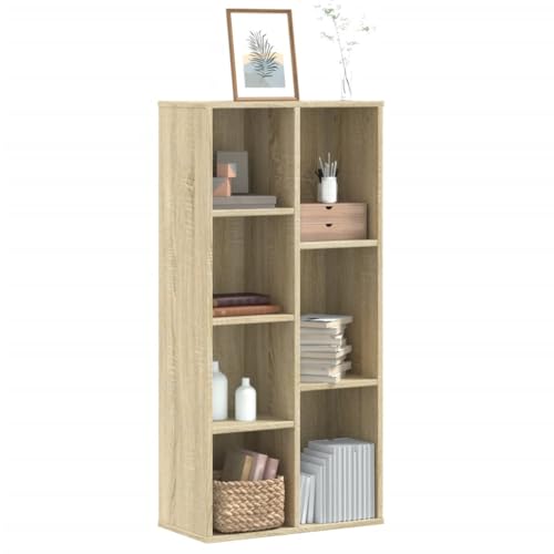 HETFTJN Bücherregal Sonoma Eiche Holzwerkstoff 50x25x105 cm mit 7 Fächern Stauraum für Wohnzimmer Büro und Flur