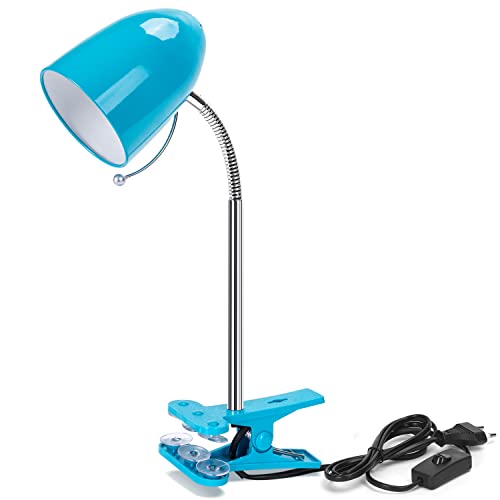 Aigostar Klemmlampe Retro， Schreibtischlampe Klemmbar， Ohne Glühbirne， Passend für E27 Modell LED Glühbirne， Flexibler Metallarm， 153cm Kabel mit Schalter， Leselampe Bett， Klemmleuchte， Blau
