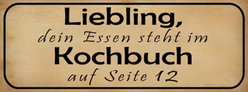 mrdeco Holzschild 27x10cm Leibling Essen Steht im Kochbuch Holz Schild