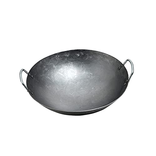 Zanotva Chinese wok, wokpfanne, Traditioneller Handgehämmerter Wok Aus Raffiniertes Eisen Mit Zwei Griffe Und Chinesische Eisen Woks (Rundboden) (Size : 40cm/15.7in)
