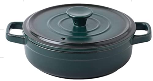 Keramik-Auflaufform, Keramik-Auflaufform, klein, Steingut-Cocotte, runder Auflauf mit Deckel, Slow-Spot, Dutch Oven, hitzebeständiger Suppentopf, Suppentopf aus blauem Ton, 0,87 l (Grün, 2 l)