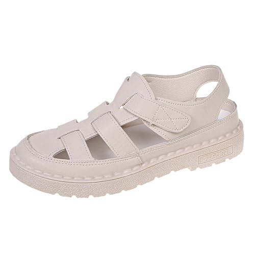 ZTFYKLIN Damen Leichte Keilschuhe Roman Baotou Fashion Sandalen Studentinnen Vielseitige Flache Mit Dicker Sohle Breite Schuhe (Beige, 35) Geschlossen Trekkingsandalen Laufsandalen Sport